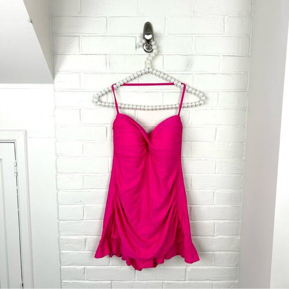 ABS Allen Schwartz Pink Swimsuit Halter Neck Dress Size 8 - Picture 1 of 9